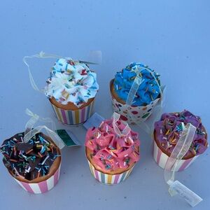 Set Of Five 3.5" SOFT SPRINKLES CUPCAKE ORNAMENT Christmas CUTE Sweet